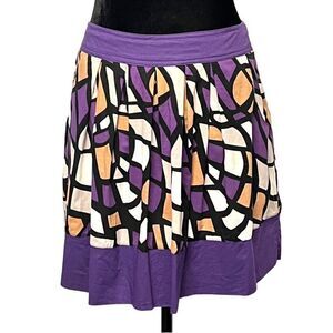 Dillard’s Pink Twill Purple Black White Tan Cotton Circle Skater Skirt Size 8